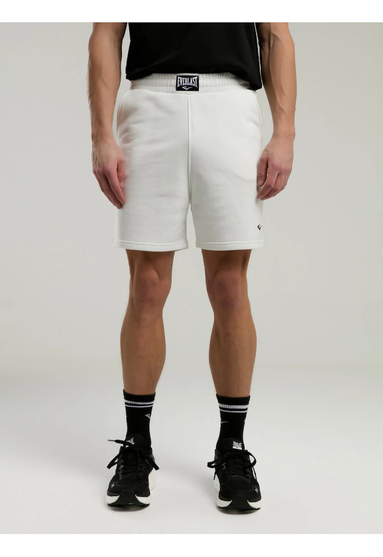 Pantaloni scurti cu buzunare laterale - talie elastica cu siret si logo discret - Alb