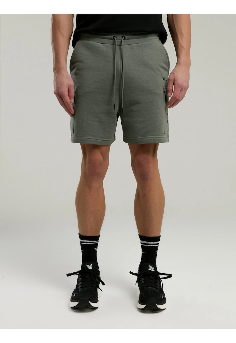 Pantaloni scurti cu buzunare laterale - talie elastica cu siret si logo discret - Kaki