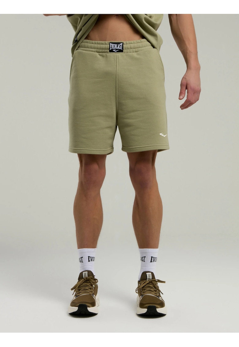 Pantaloni scurti cu buzunare laterale - talie elastica cu siret si logo discret - Verde deschis
