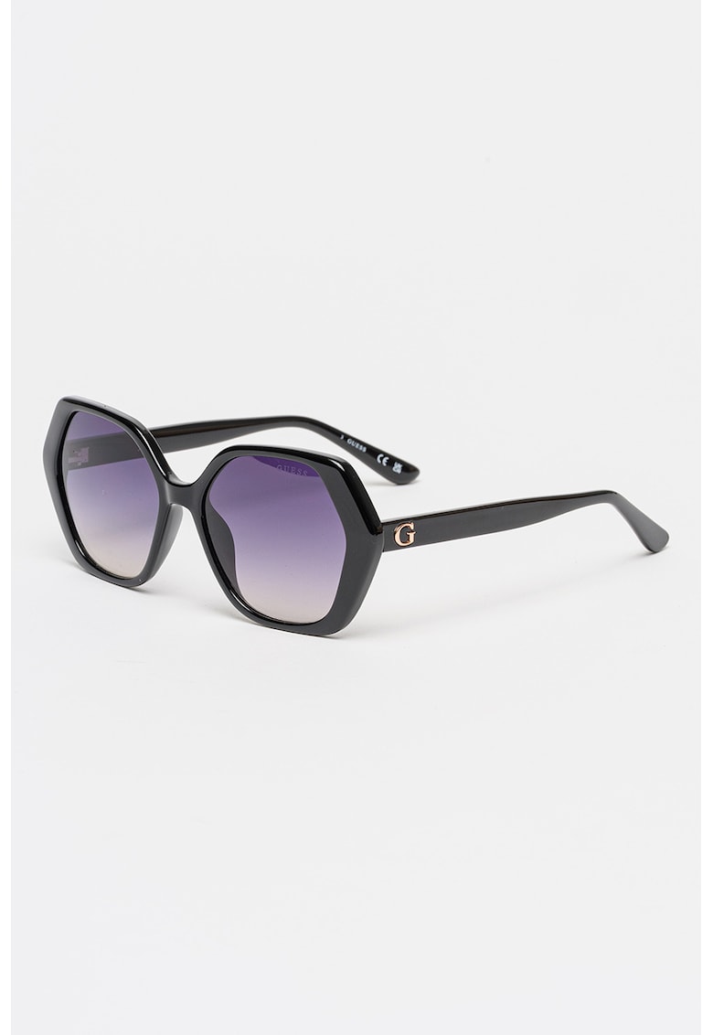 Ochelari de soare hexagonali cu logo discret - Negru