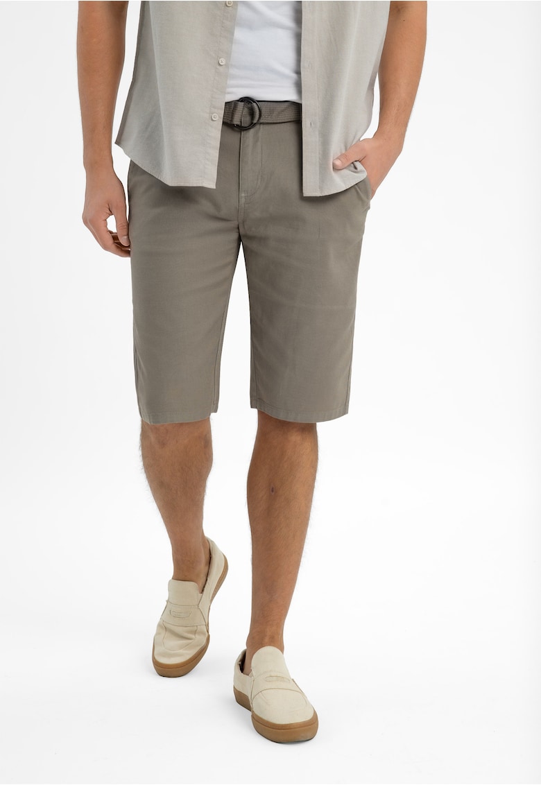Pantaloni scurti chino barbati din bumbac - cu curea - buzunare - Regular Fit - P-Oxy - bej - Bej