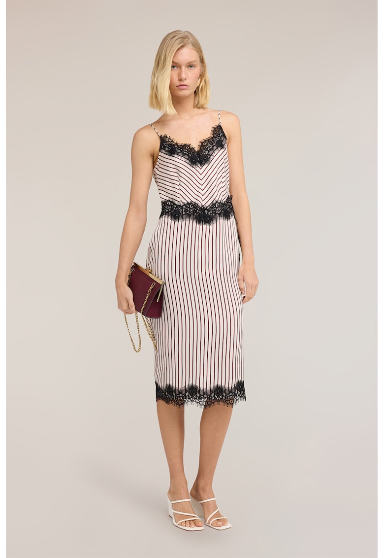 Rochie cu dantela si dungi - Rosu inchis/Crem