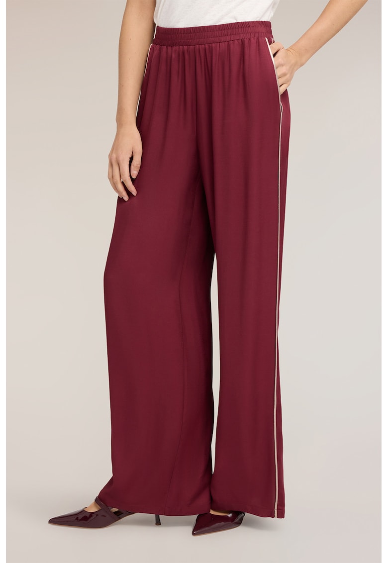 Pantaloni cu croiala ampla si talie elastica inalta - Rosu inchis