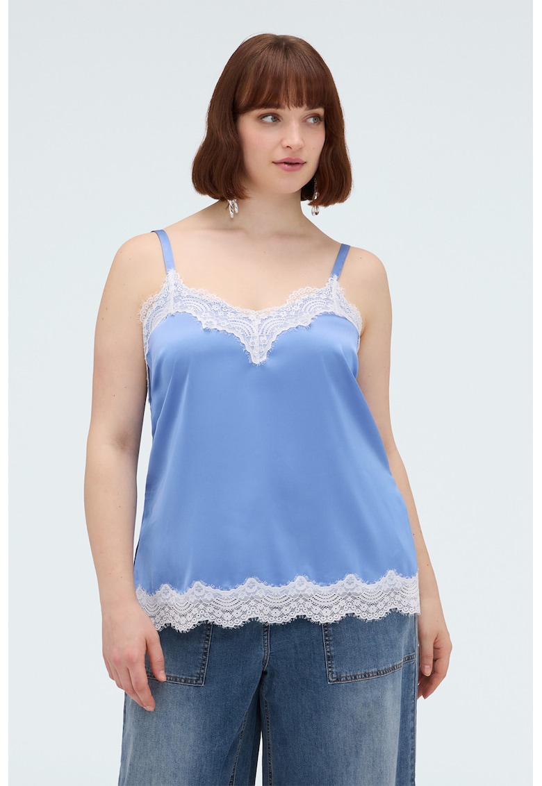 Top din satin cu dantela - Albastru deschis