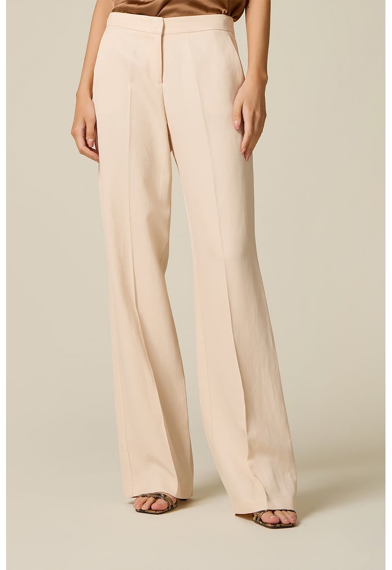Pantaloni eleganti drepti din amestec de in - Crem