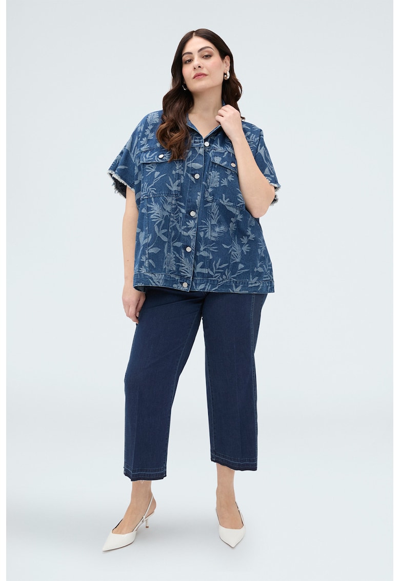 Camasa din denim cu model floral - Albastru