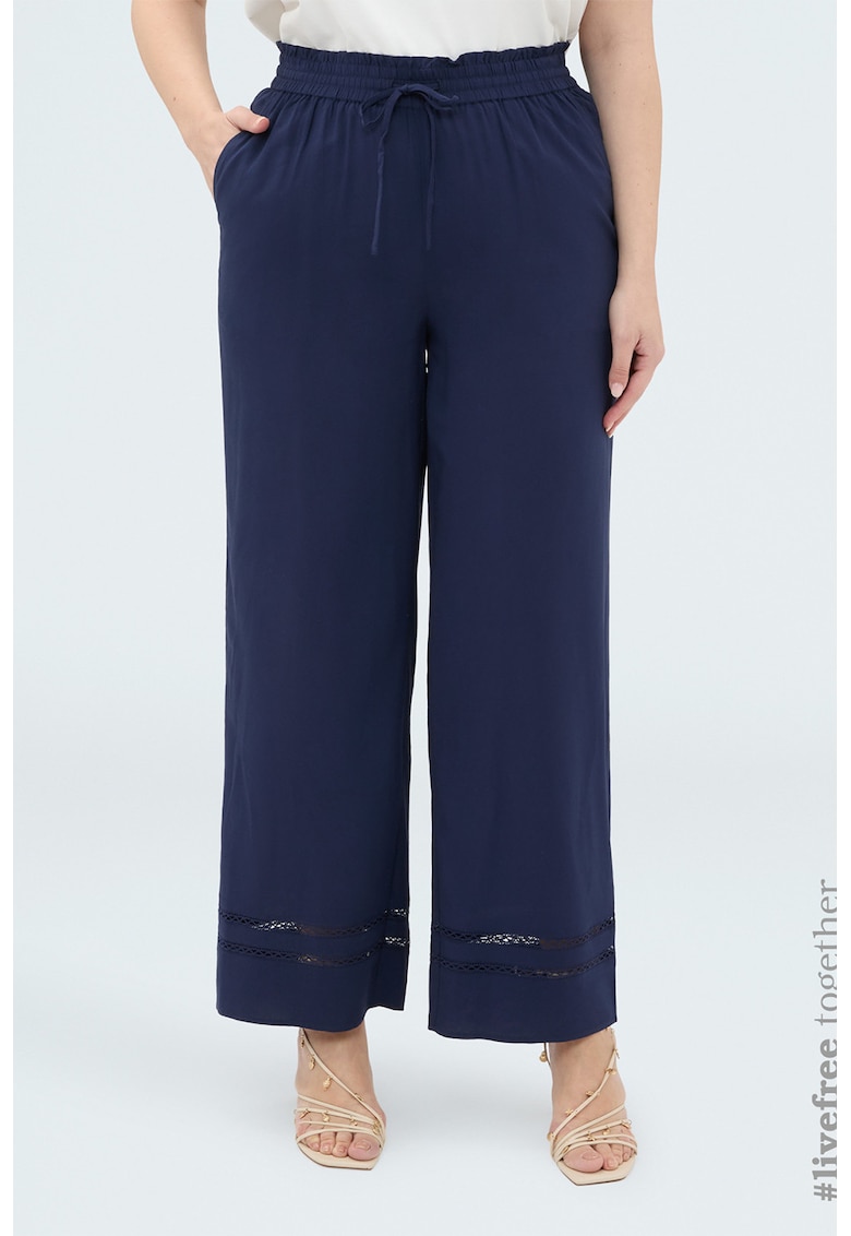 Pantaloni cu croiala ampla si snur - Bleumarin