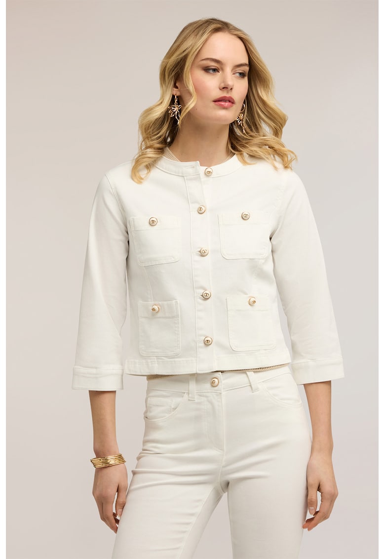 Jacheta crop cu nasturi - Alb