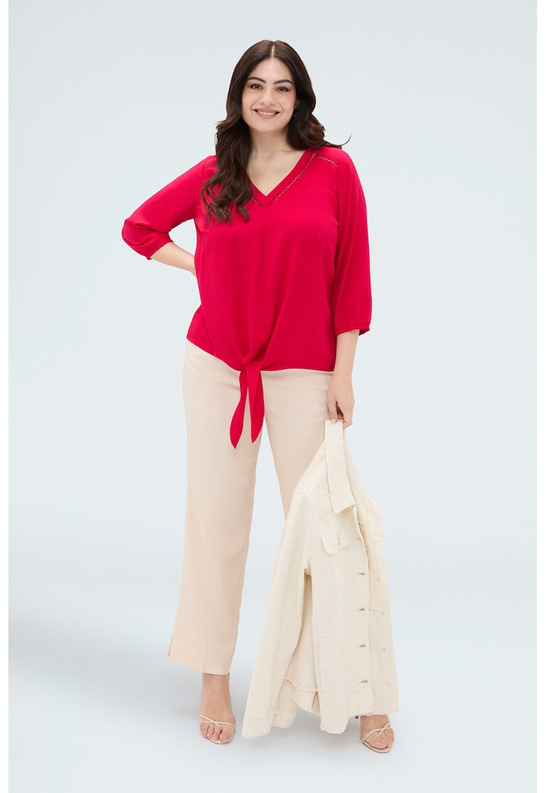 Bluza cu decolteu in V si design nod - Rosu vermillion