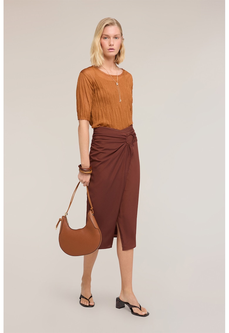 Fusta midi cu slit pe partea din fata - Maro cognac
