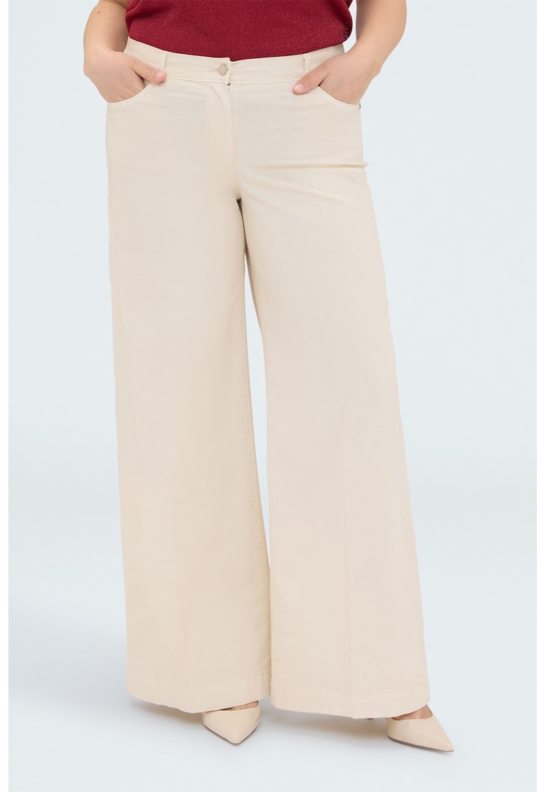 Pantaloni cu croiala ampla si talie inalta - Crem
