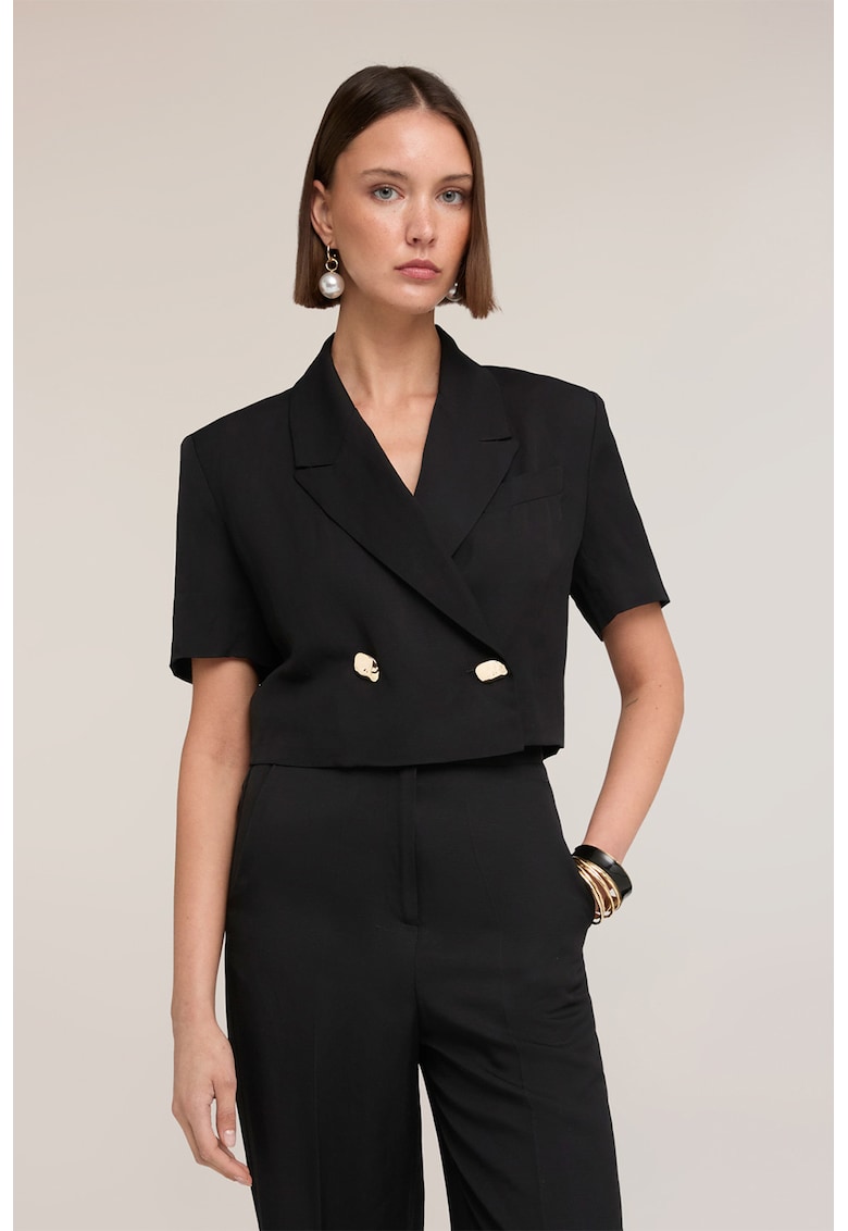 Sacou crop cu maneci scurte - Negru