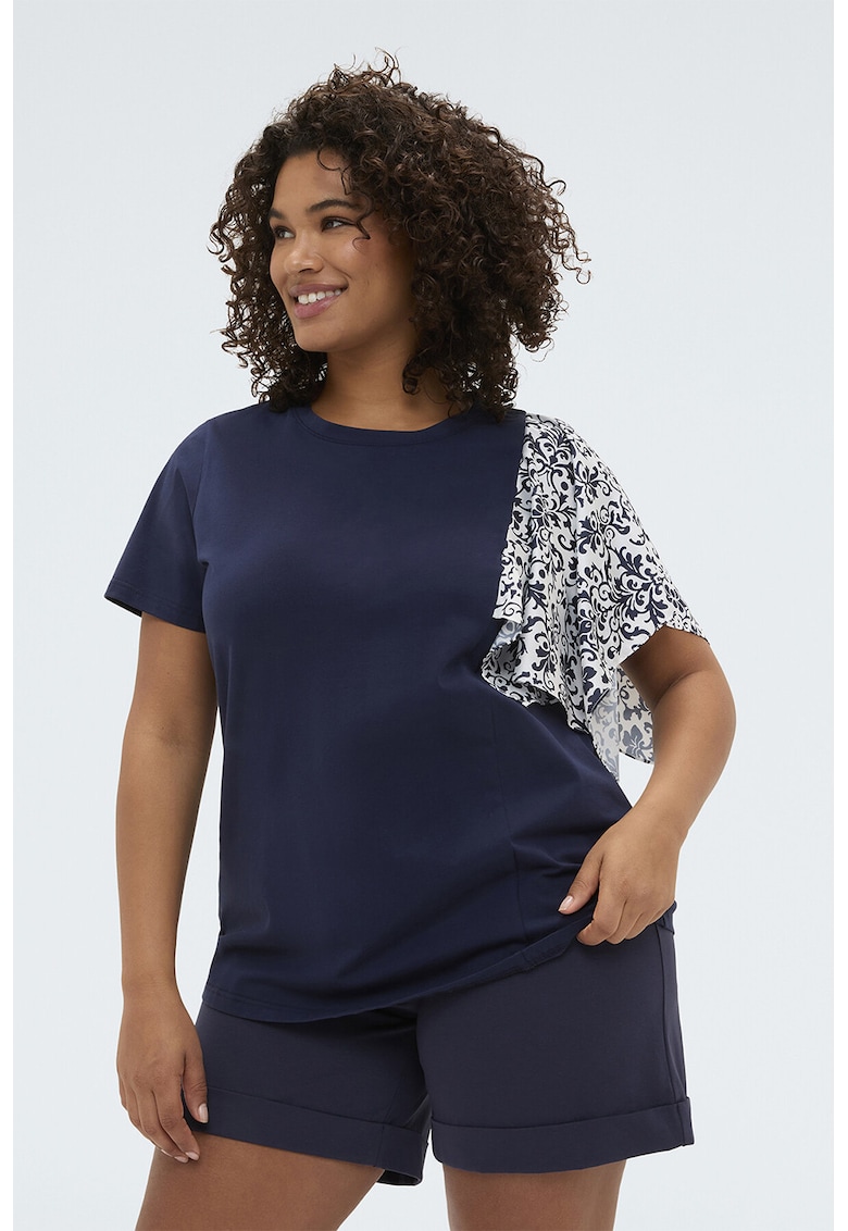 Tricou cu detaliu esarfa - Bleumarin