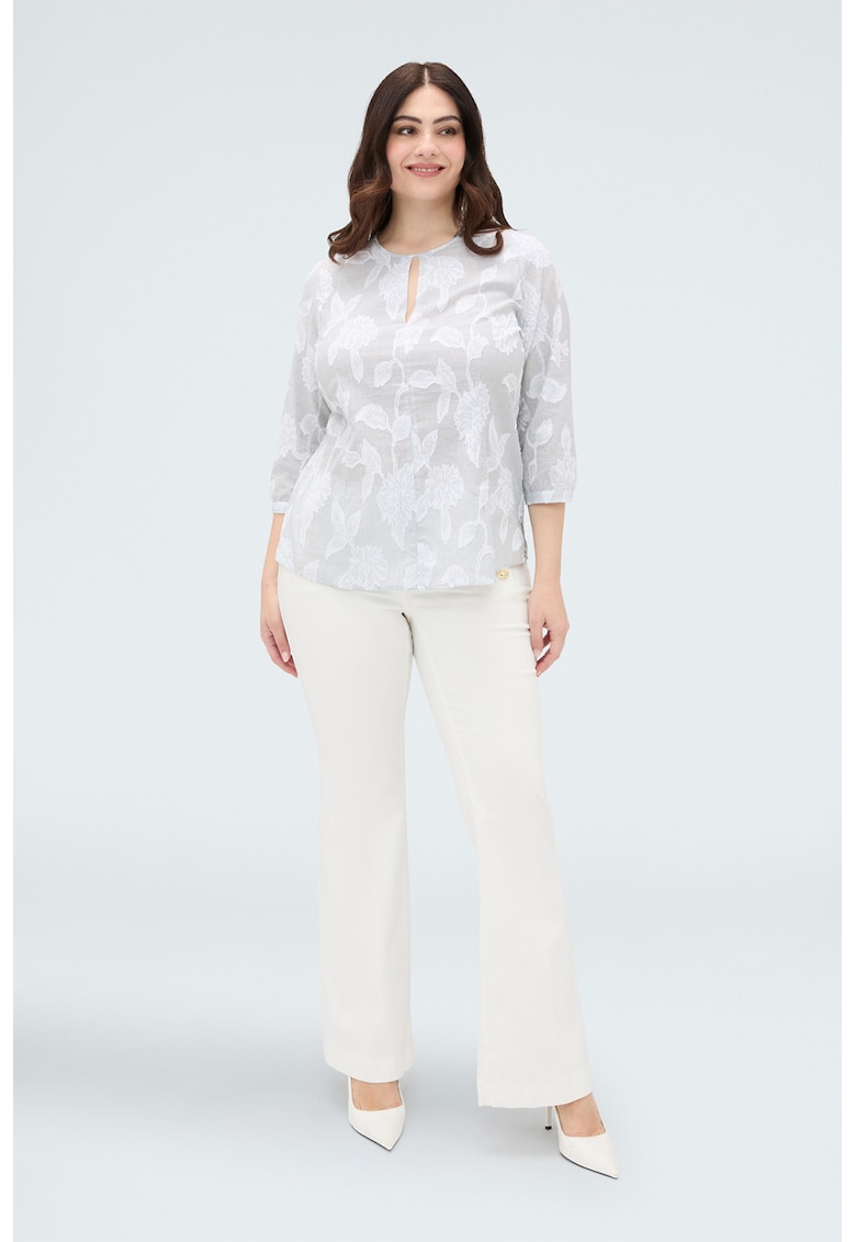 Bluza cu design floral si dungi - Alb/Gri