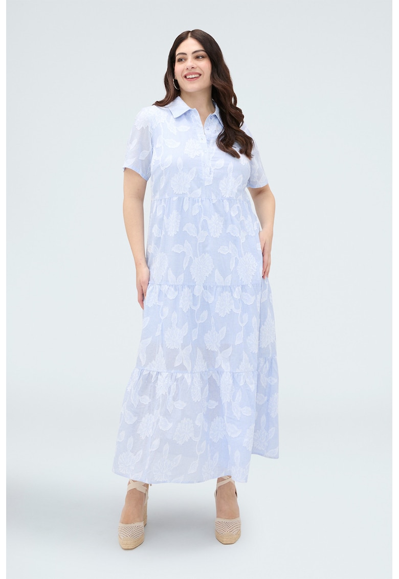 Rochie lunga cu broderie cu model floral - Alb/Albastru pastel