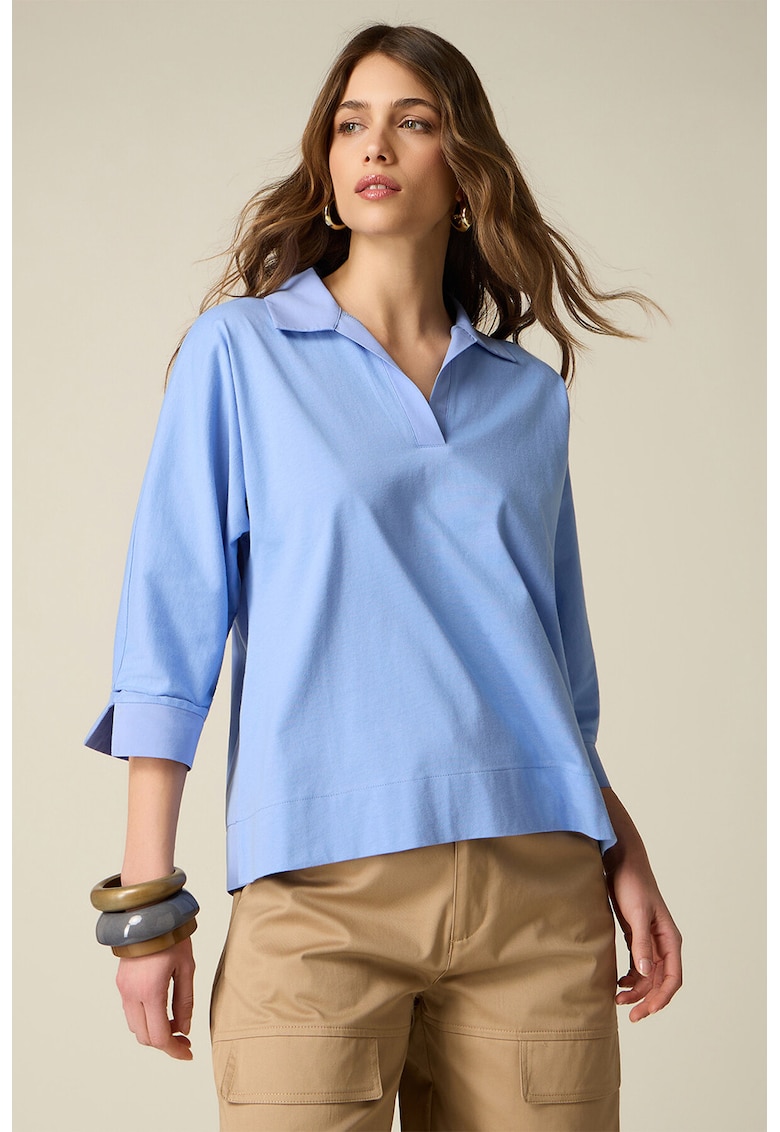 Bluza de bumbac cu maneci 3/4 - Albastru pastel