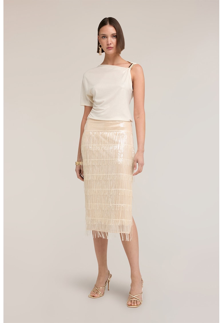 Fusta midi cu slit lateral - Crem