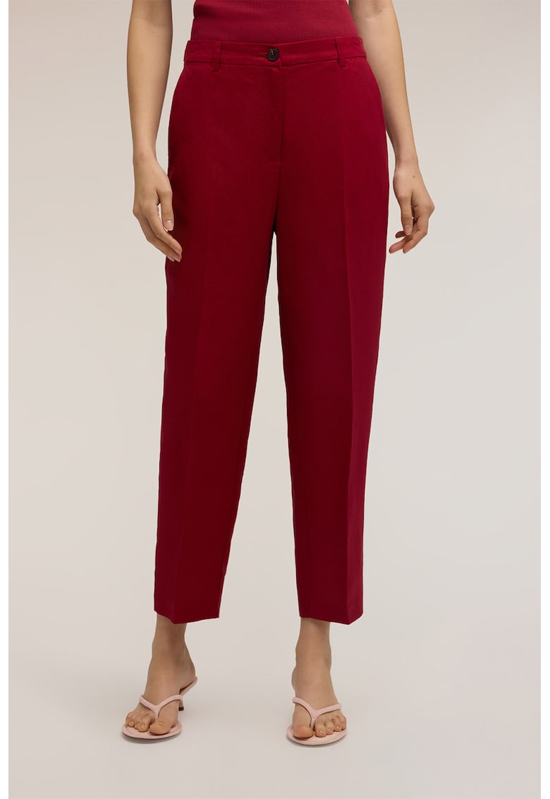 Pantaloni conici din amestec de lyocell si in - Rosu inchis