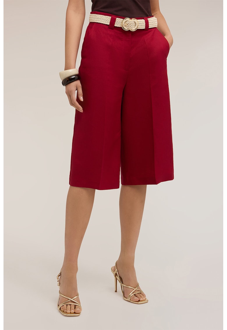 Pantaloni din amestec de lyocell si in cu pliuri - Rosu inchis