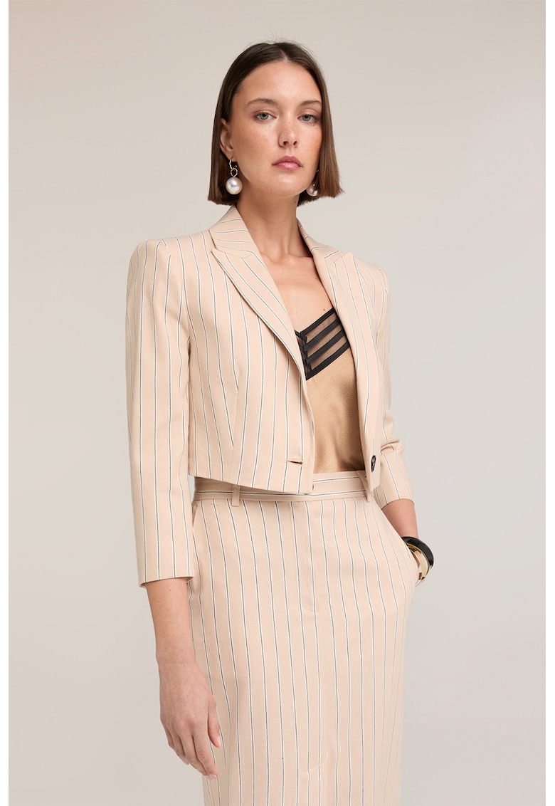 Sacou din amestec de in cu dungi Spencer - Crem