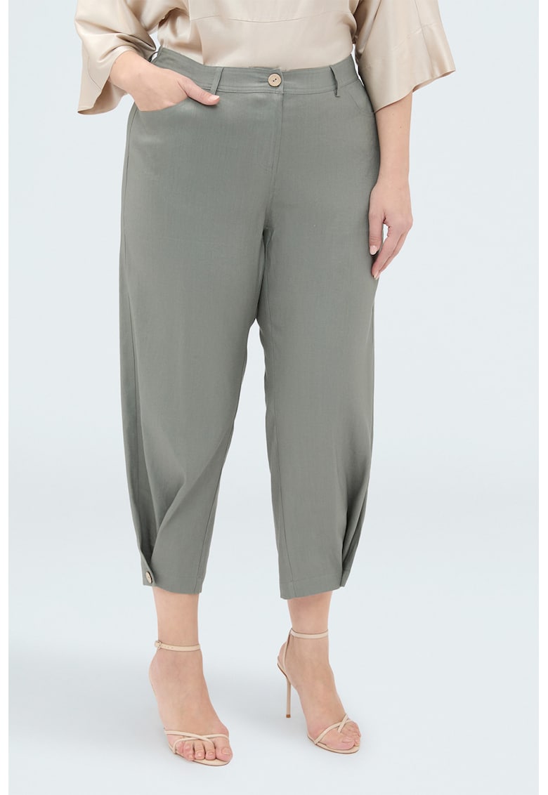 Pantaloni capri din amestec de in cu terminatii ajustabile - Verde pal