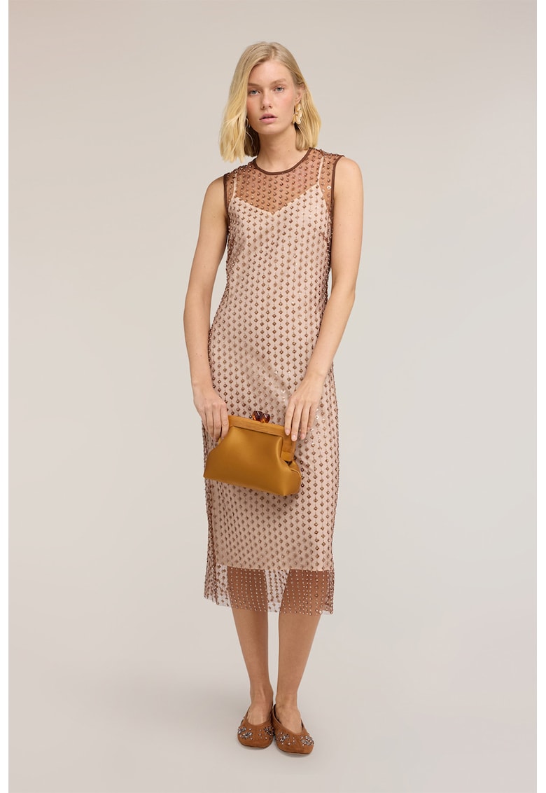 Rochie din plasa cu broderie cu paiete - Piersica