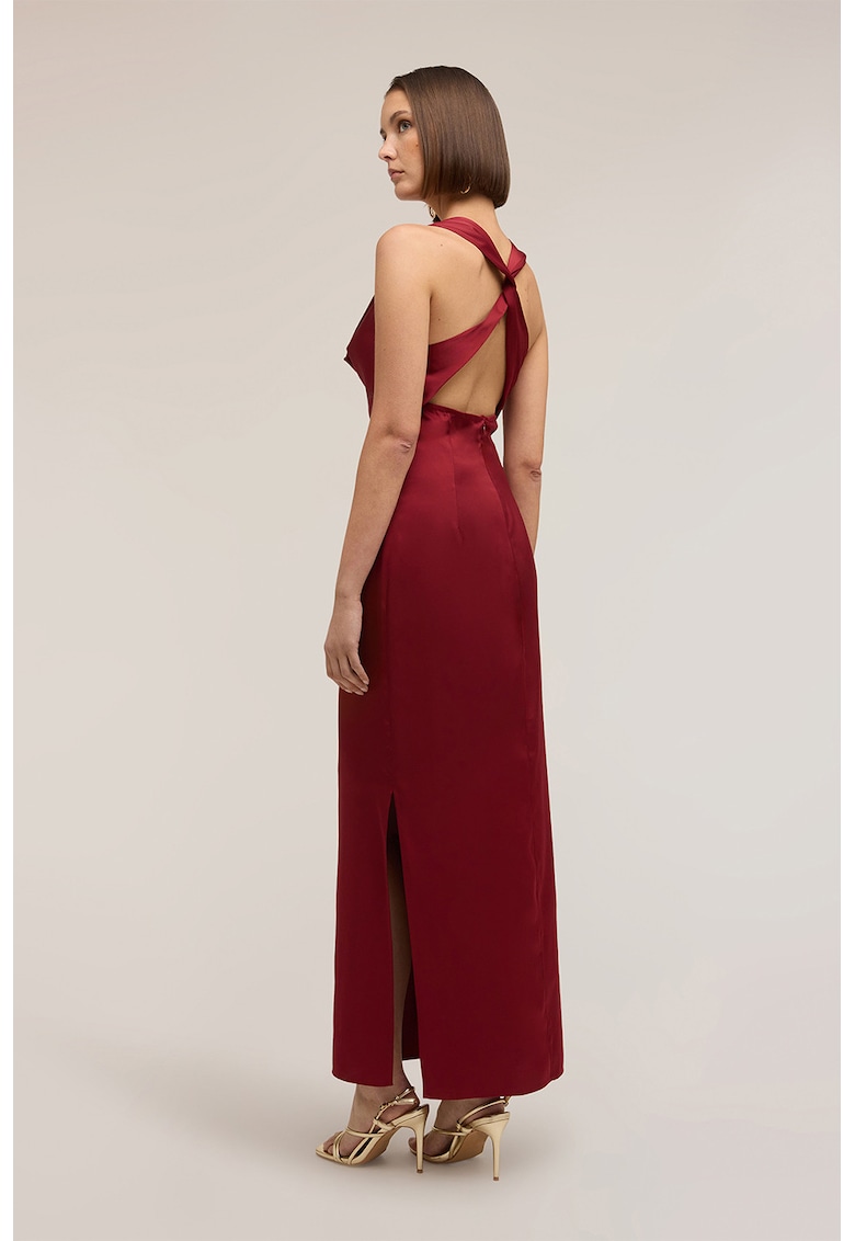 Rochie halter din satin cu decupaj lateral - Rosu inchis