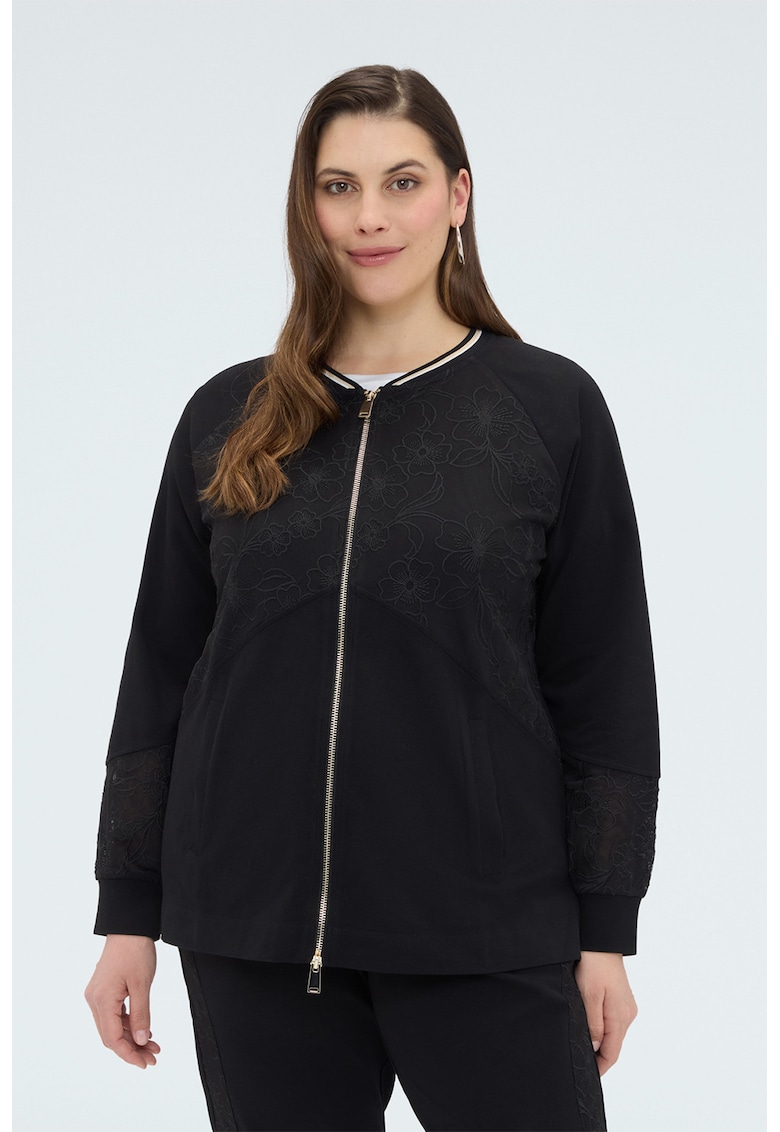 Bluza de trening din amestec de bumbac cu broderie florala - Negru