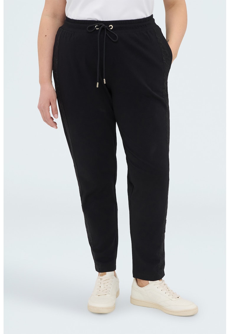 Pantaloni de trening din amestec de bumbac cu talie inalta - Negru