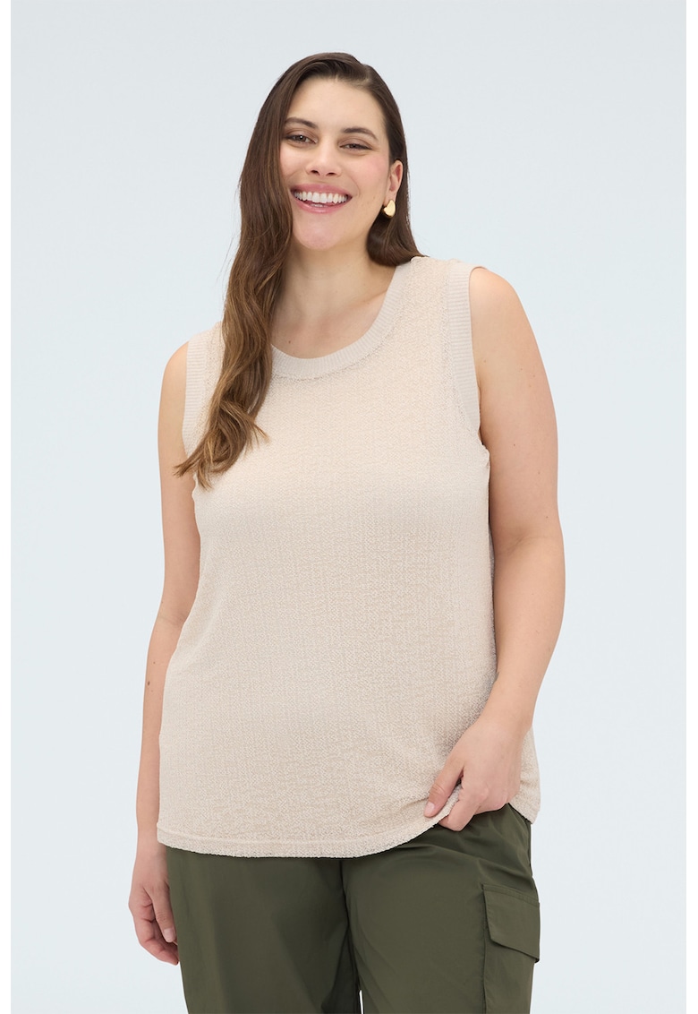 Bluza tricotata cu decolteu rotund - Alb fildes