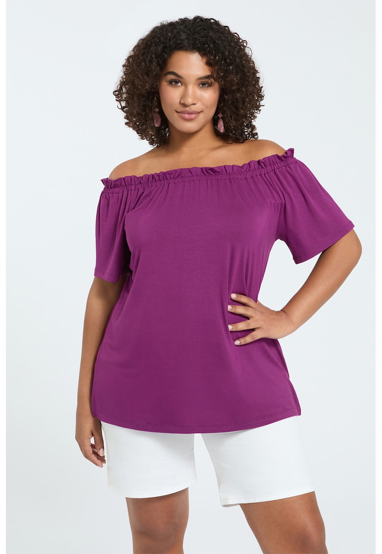 Tricou uni cu decolteu pe umeri - Violet