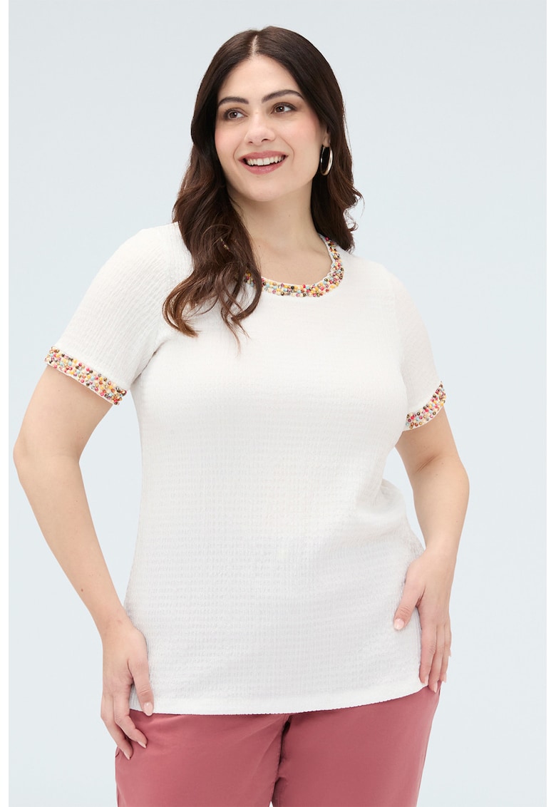 Tricou texturatcu decolteu rotund - Alb