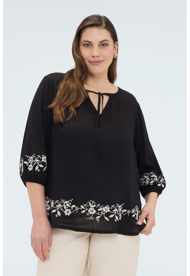 Bluza lejera cu broderie florala - Negru