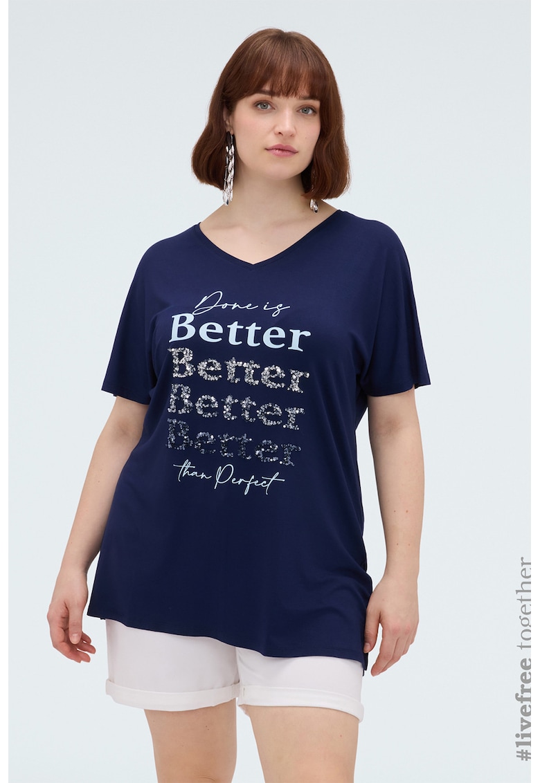 Tricou cu text - Albastru indigo
