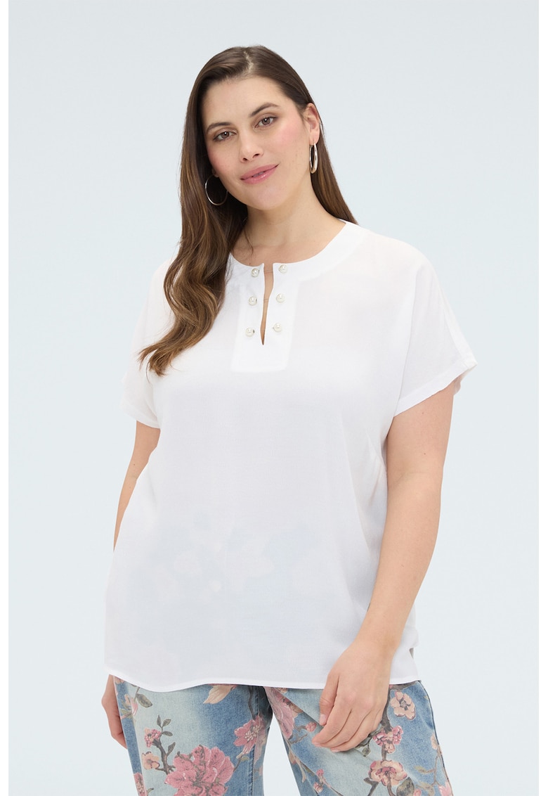 Tricou uni cu buzunar cu decoratiuni - Alb