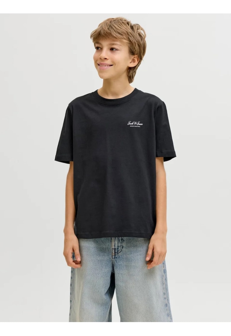 Tricou din bumbac - baieti - cu decolteu la baza gatului - Negru -