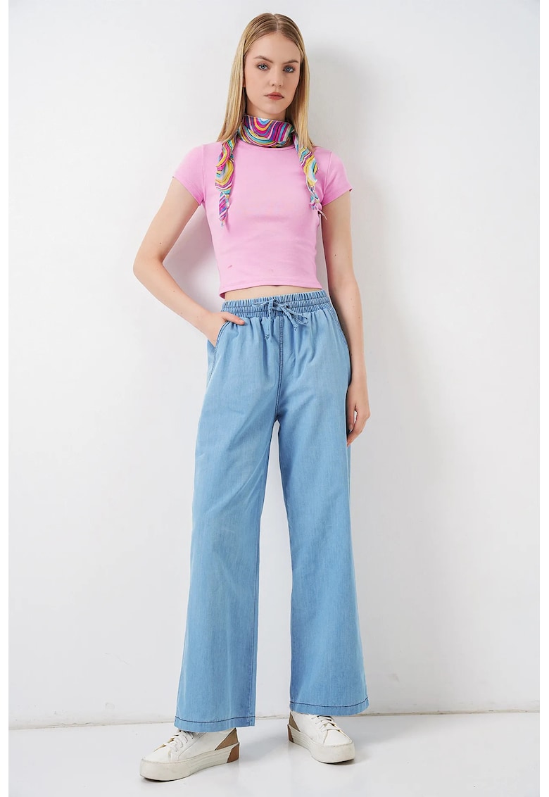 Blugi dama relaxati - picior lat - albastru - denim
