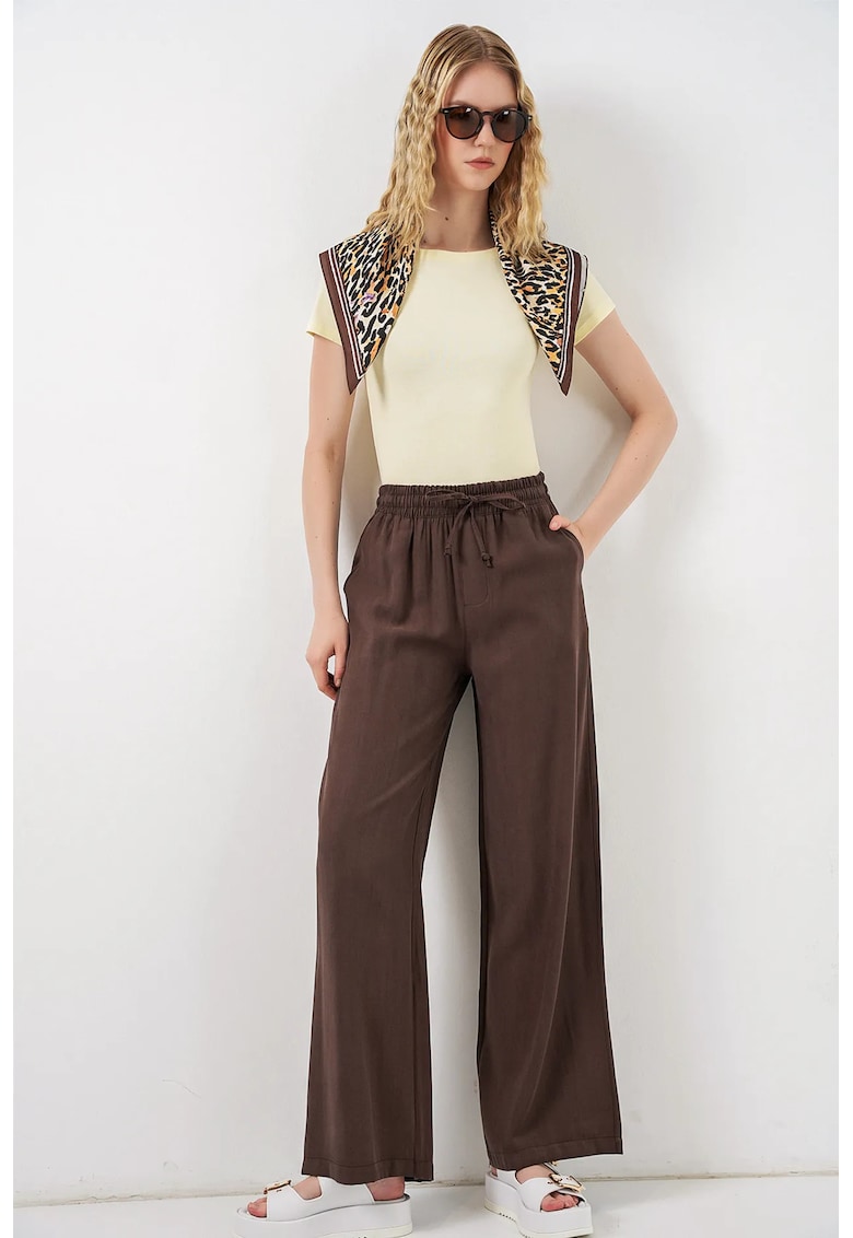 Pantaloni dama - talie inalta - croiala larga - maro mocha - 85% modal - 15% poliester