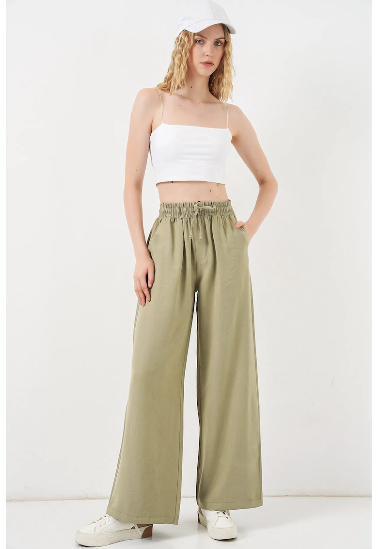 Pantaloni dama - talie inalta - croiala larga - verde pin - 85% modal - 15% poliester
