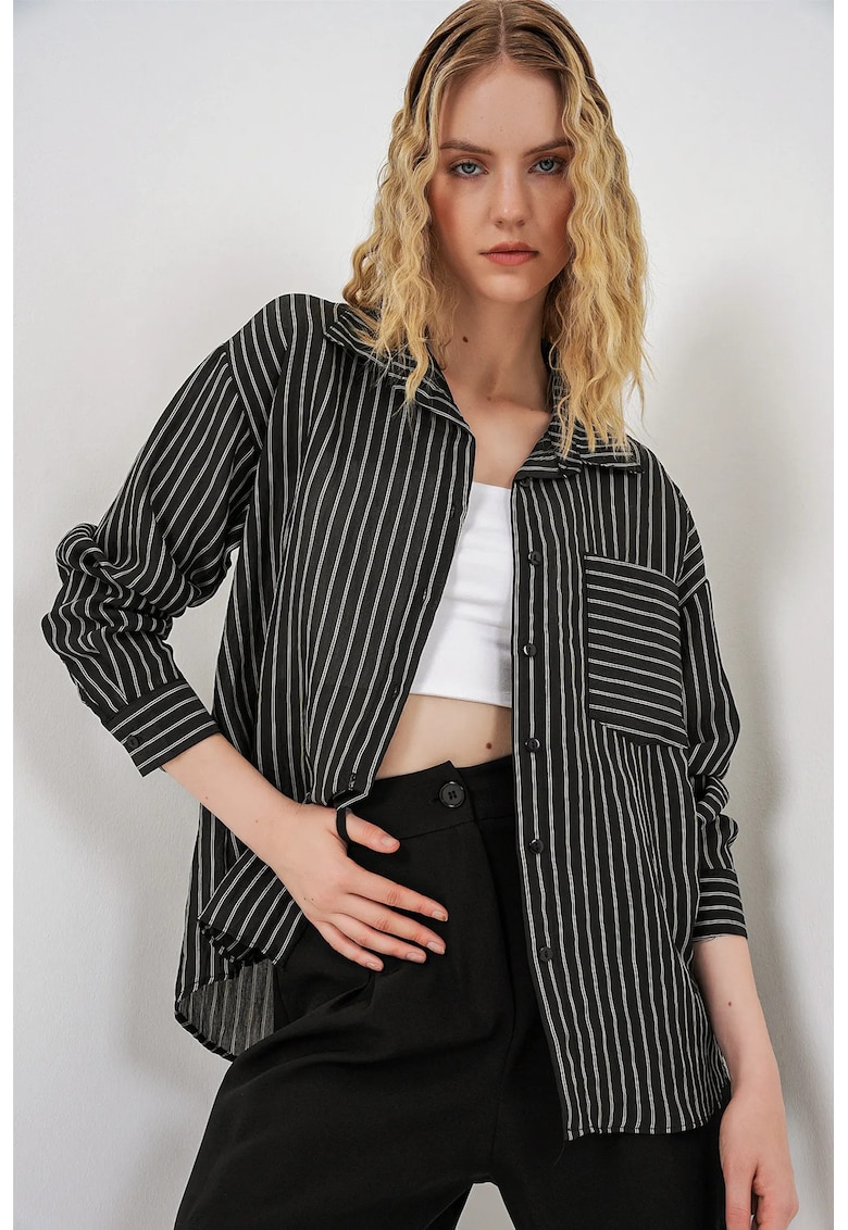 Camasi dama - camasa supradimensionata cu maneca lunga - neagra - 77% viscoza - 15% nailon - 8% poliester