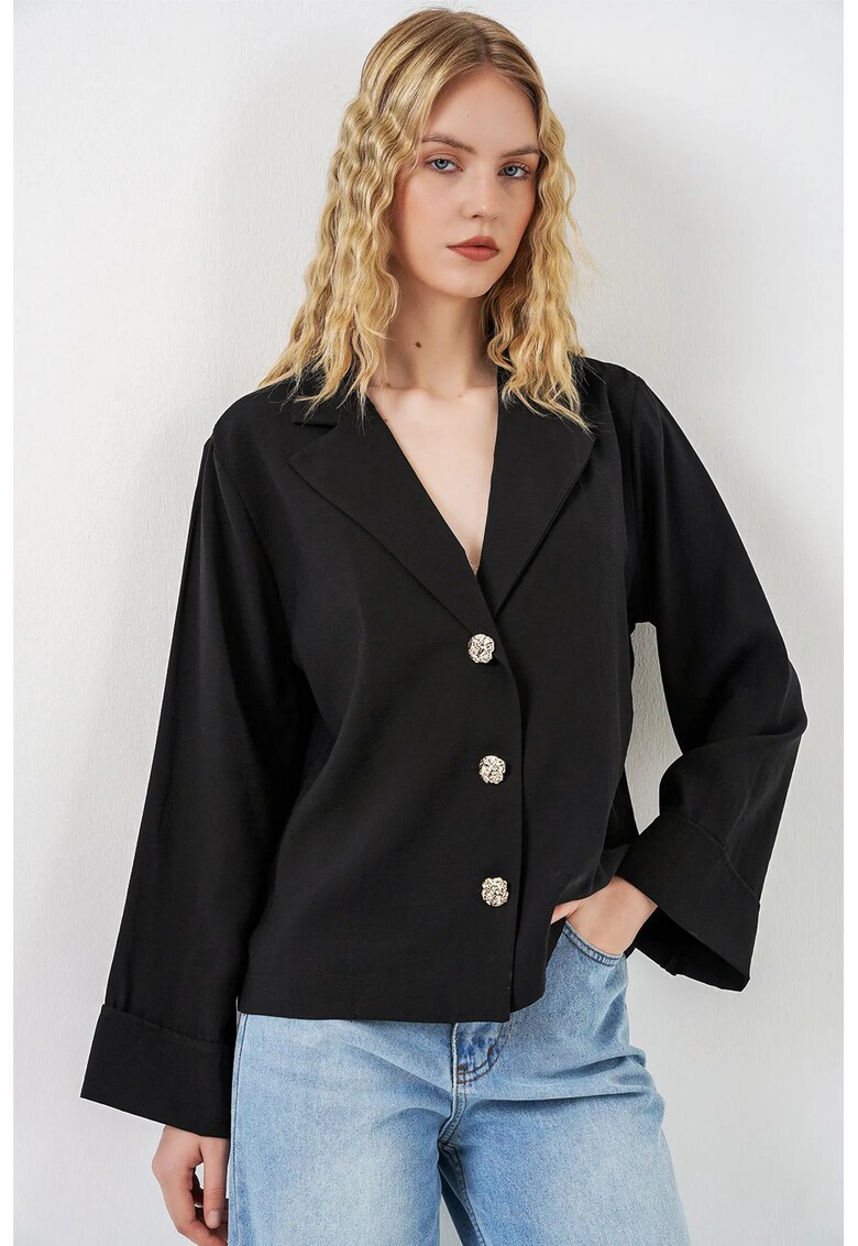 Sacou dama supradimensionat - negru - inchidere cu nasturi - 80% viscoza - 20% nailon - Negru