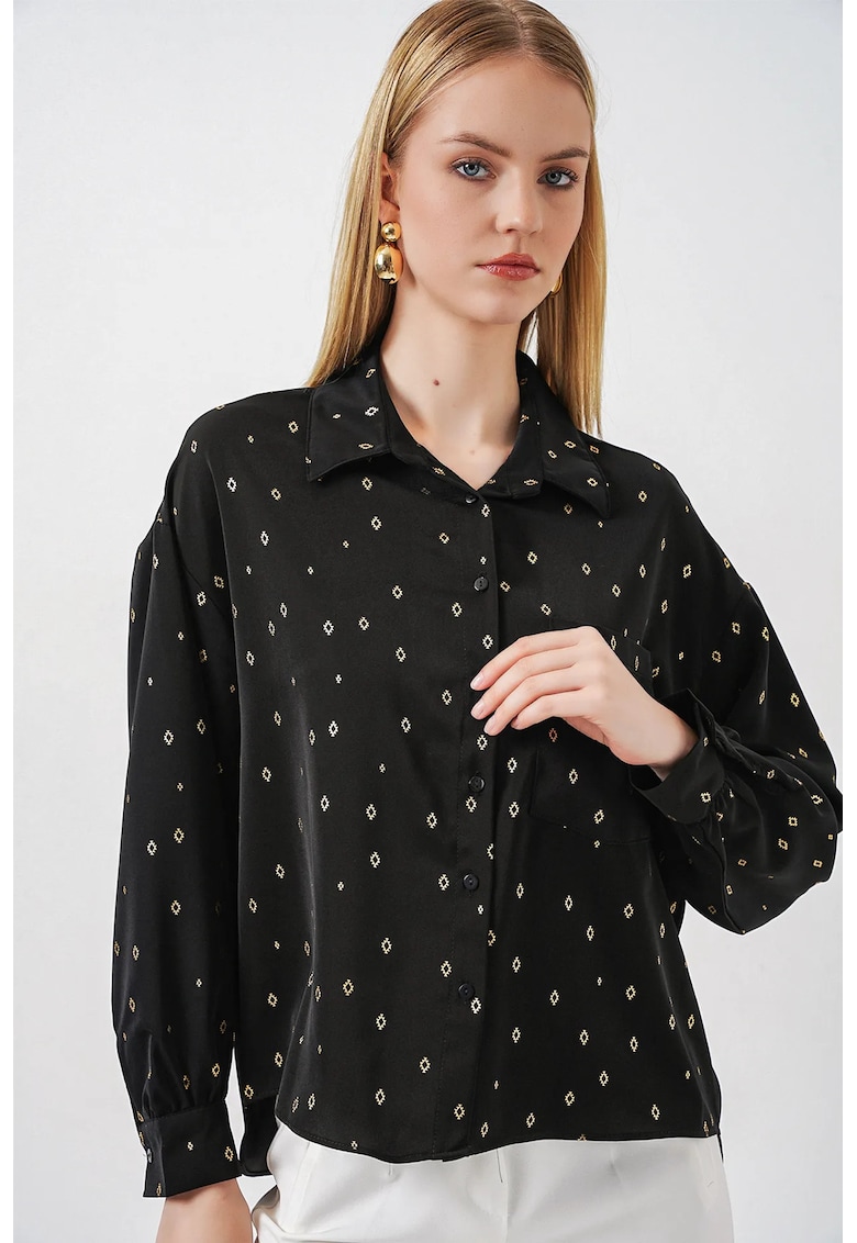 Camasi dama - camasa supradimensionata cu maneca lunga - negru - 100% poliester
