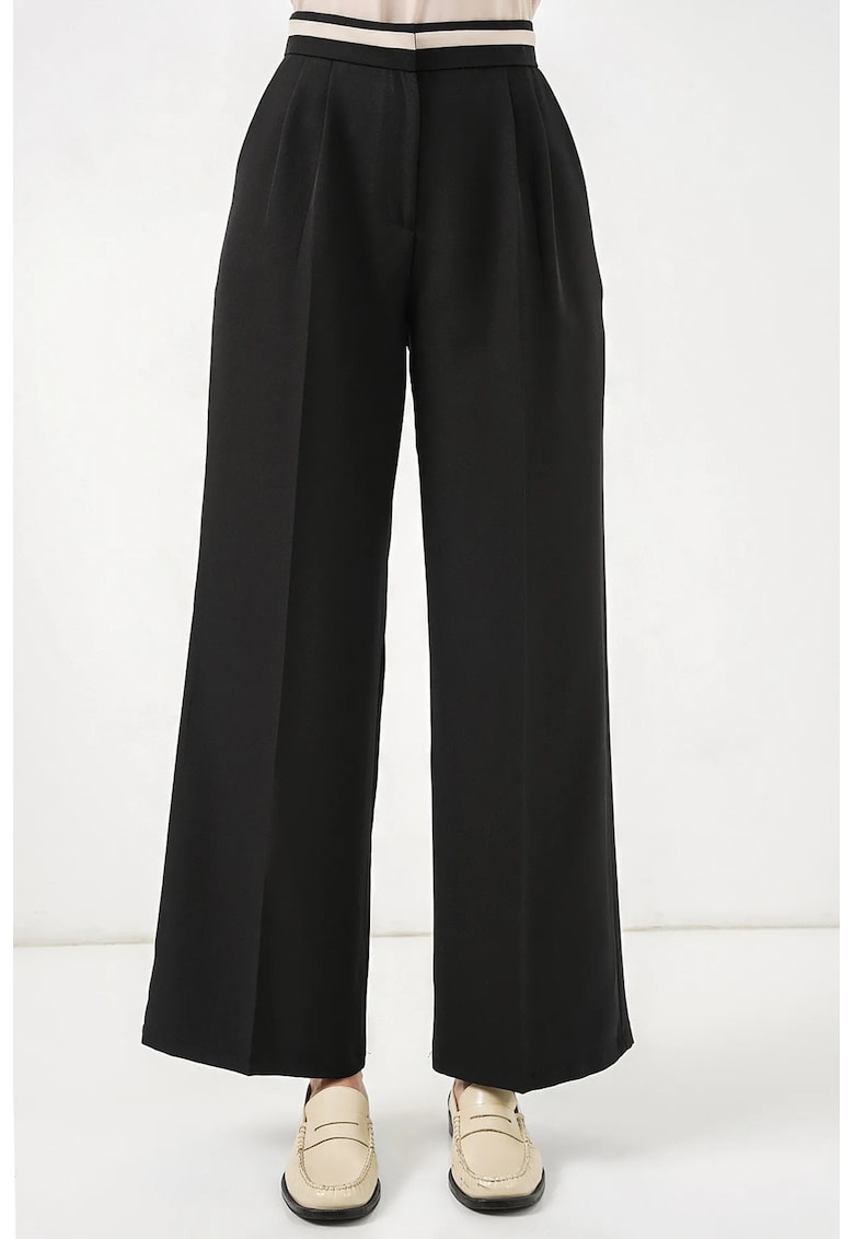 Pantaloni dama - talie inalta - negru - poliester