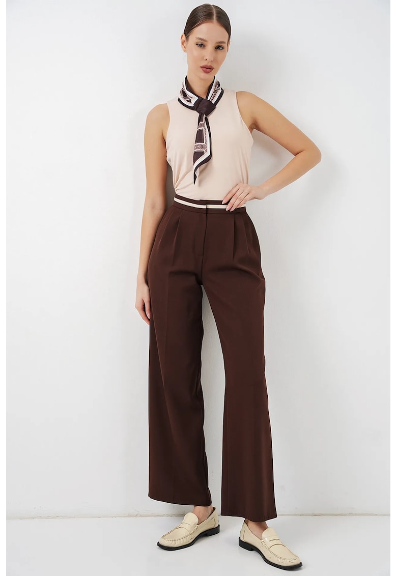 Pantaloni dama - talie inalta - picior larg - maro mocha - poliester-elastan