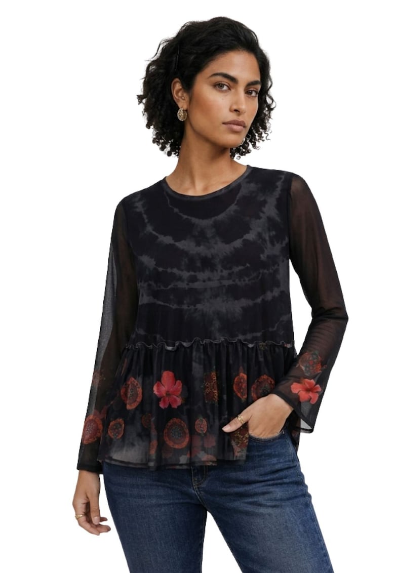 Bluza lejera cu peplum si motive florale Candem - 654987 - Rosu/Negru