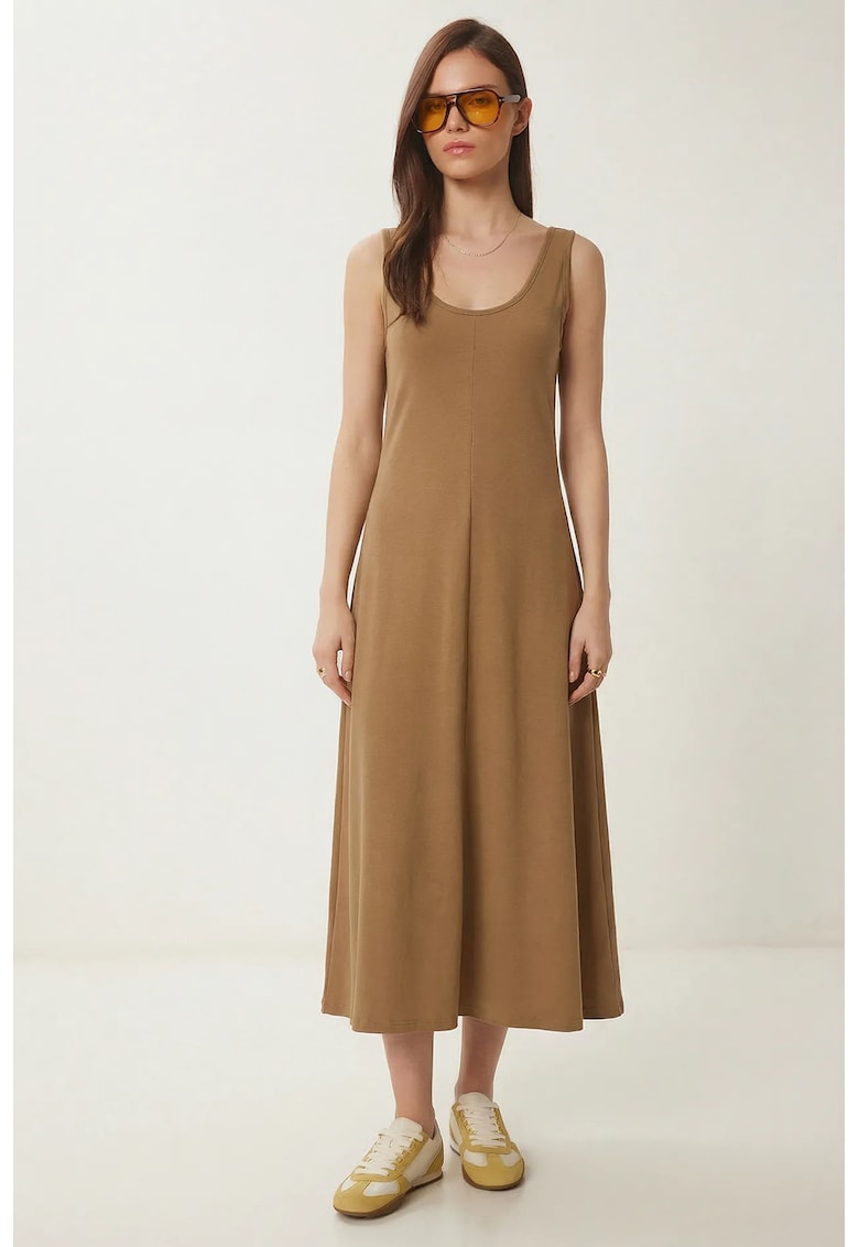 Rochie Midi - Happiness Istanbul - guler in U - bumbac - maro