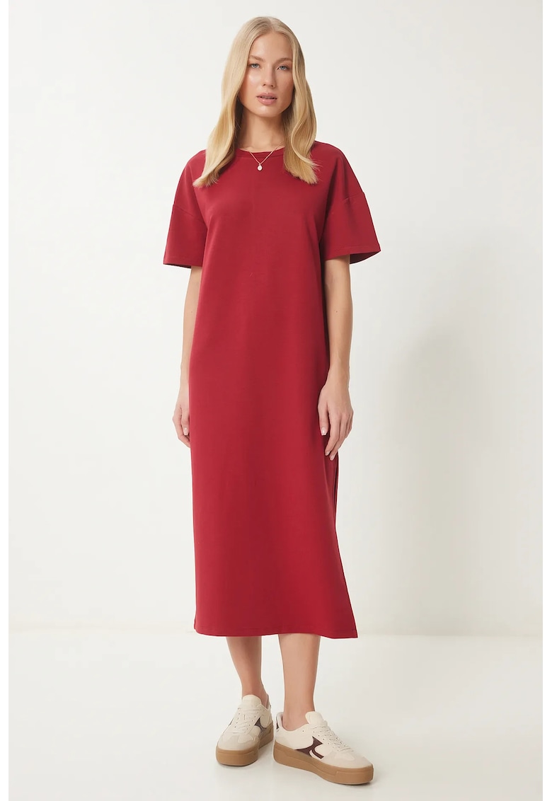 Rochie midi - Happiness Istanbul - bumbac - Rosu inchis
