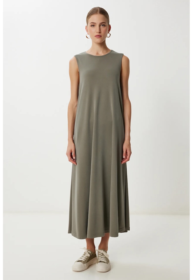 Rochie midi - Happiness Istanbul - casual - kaki - bumbac/elastan - cu buzunare