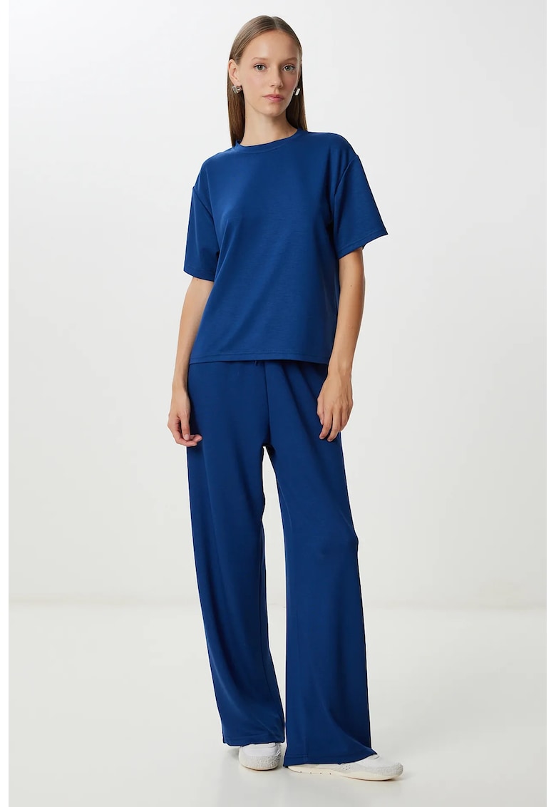 Trening cu croiala lejera - maneca scurta - talie inalta - bleumarin -