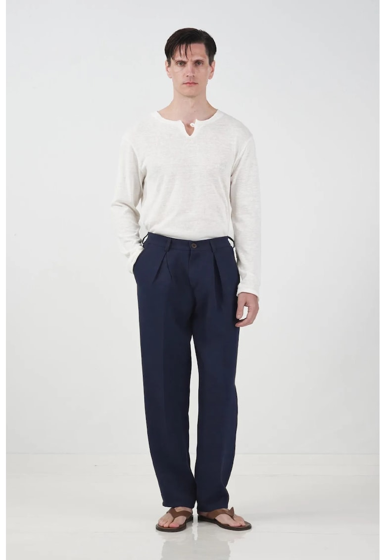 Pantaloni barbati - texturati - plisati - bleumarin - poliester